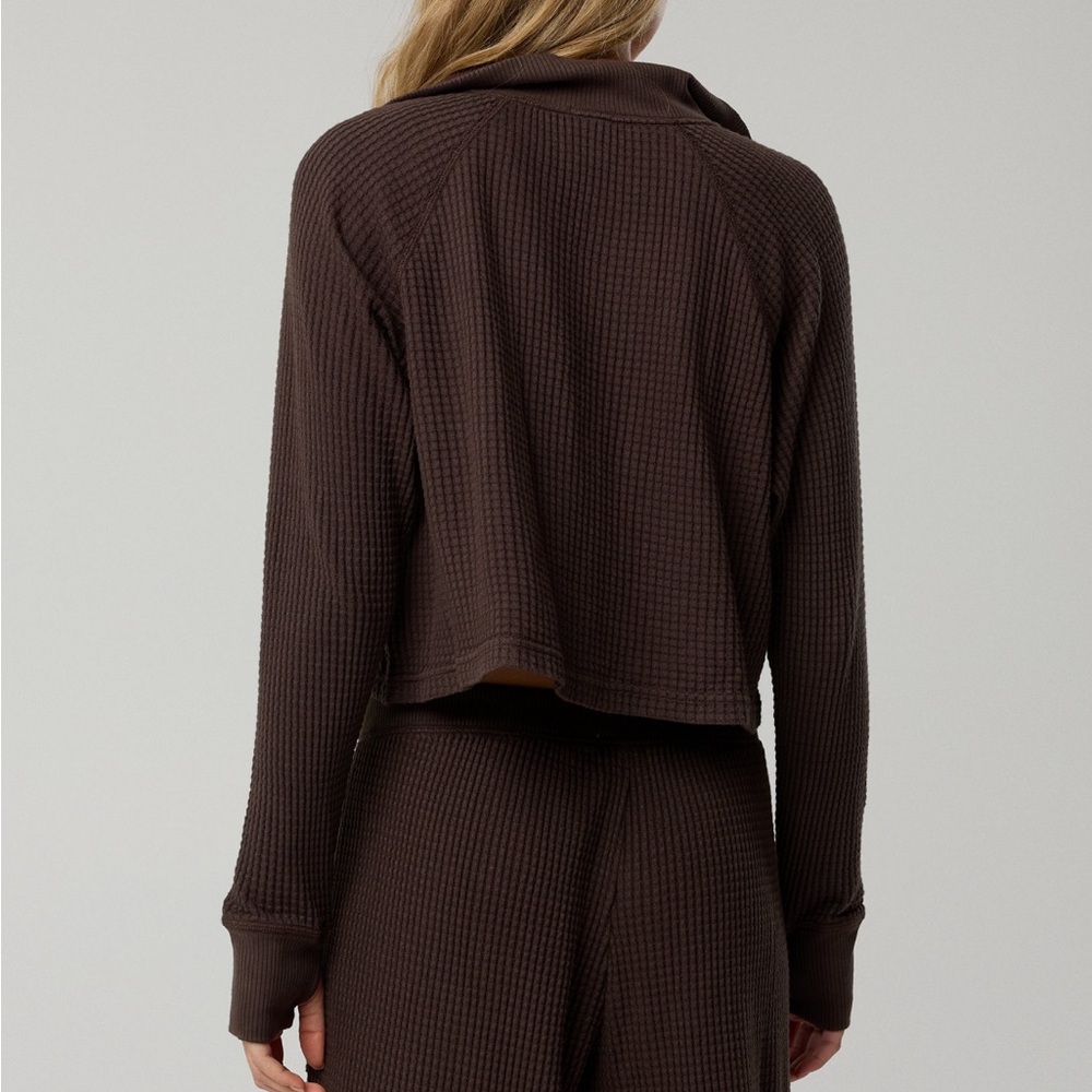 NWT Aerie Wow! Waffle Mockneck Henley Long Sleeve T-Shirt - Picture 2 of 9
